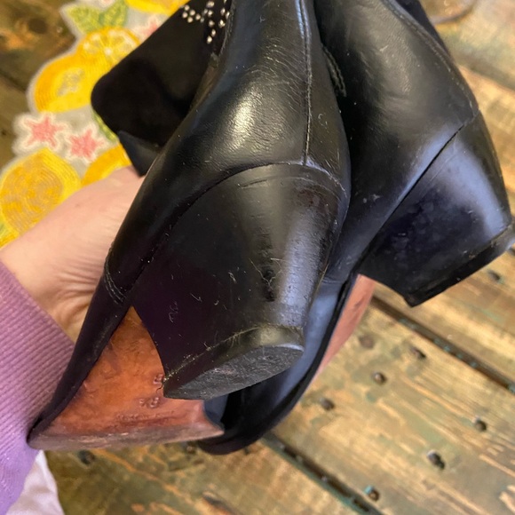 Vintage Lenni Made In Italy Blackk Leather Studded Horse Design Cowboy Boots - Picture 7 of 9